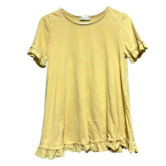 Altar'd State Tops - Altar'd State Women's Small Yellow Ruffle Short Sleeve T-Shirt Boho Casual